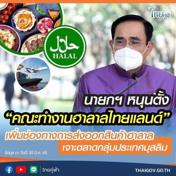 นายกรัฐมนตรีติดตามและสั่งการตั้ง “คณะทำงานฮาลาลไทยแลนด์” ส่งเสริมผู้ประกอบการให้เข้าถึงกลุ่มประเทศมุสลิมให้มากขึ้น
